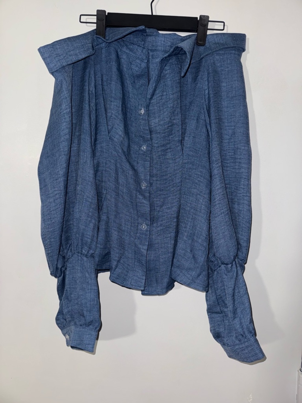 SHEIN Chambray Off-Shoulder Button-Down Top